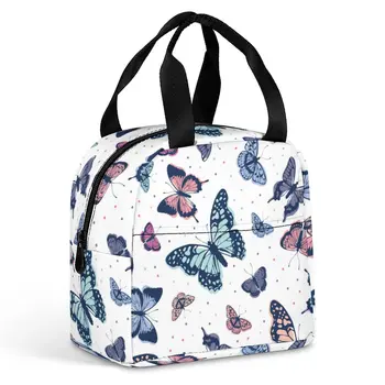 Чанта за обяд с индивидуален дизайн за жени с принтом пеперуди преносима чанта за обяд за пикник пътуване кутия за закуска Офис работа училище