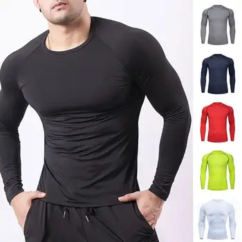 Мъжки спортни облегающая тениска за фитнес и джогинг с дълги ръкави, облегающая бързосъхнеща тренировка за разтягане L3Z7