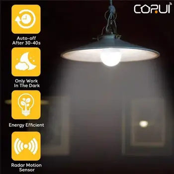 CORUI Smart E27 led сензорна лампа с датчик за движение, авточувствительный лампа за дневна, спалня, прикроватной нощни шкафчета, коридор, кухня, баня