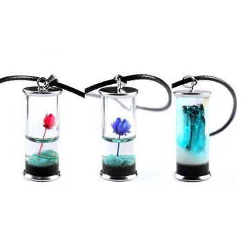 Стъклена висулка с бутилка желания, бижута за постоянно запазване, колие от сушени цвете лотос ръчно изработени с восъчни веревочной на веригата за жени