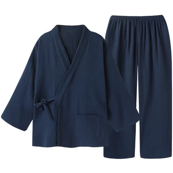 Мъжки пижамный комплект кимоно свободно, намаляване, риза, панталони от памук, марля, комфортен японски стил