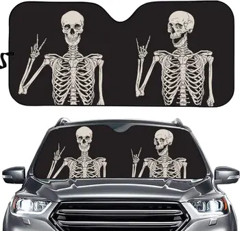 Забавен Скелет Козирка на Предното Стъкло на превозното средство Готик, Хипи Скелет Козирка Предния Прозорец на сенника UV-Защита на Черен