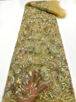 Модни африканска лейси тъкани от тюл с мъниста 2023, благородна нигерийская френска окото лейси плат с бродерии, пайети за партита, сватби