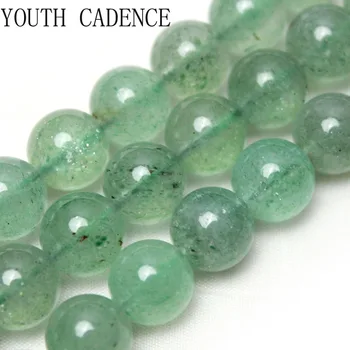 Натурален 5A зелен ягодово кристали, кварцов камък, с кръгли свободни мъниста за бижута, аксесоари за гривни 