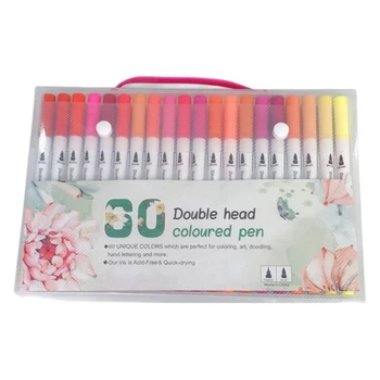 Бицепс линейна дръжка с кука, цветен маркер, мека накрайник, акварел дръжка комплект за рисуване 60 цвята