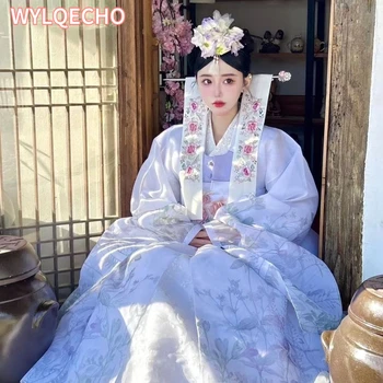 Ханбок Женски лятото газова рокля с цветя модел, традиционно облекло, корейското сватбена рокля, дрехи за острови Азиатско-Тихоокеанския регион 한복