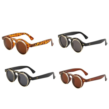 1 комплект слънчеви очила с панти капак, кръгли очила в стил ретро слънчеви очила в стил steampunk за парти, слънчеви очила