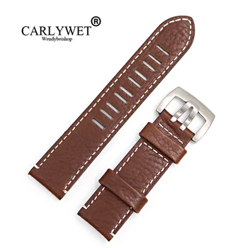CARLYWET 23 мм, търговия на Едро, естествена кожа, кафяв, ръчно изработени, дебел ретро каишка за часовник, каишка с катарама с двойно по езика