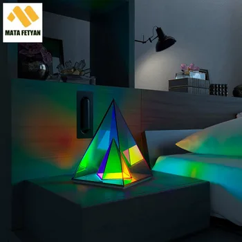 3D пирамида, цветен интериор, RGB Атмосфера, лека нощ, USB настолна лампа, творчески магически куб, триъгълна кутия, осветление за украса на стаята