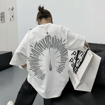 Женска тениска DAYIFUN 2022, най-новият памук пуловер с кръгло деколте и писмото принтом, блузи, свободни тениски в стил хип-хоп висока улична мода