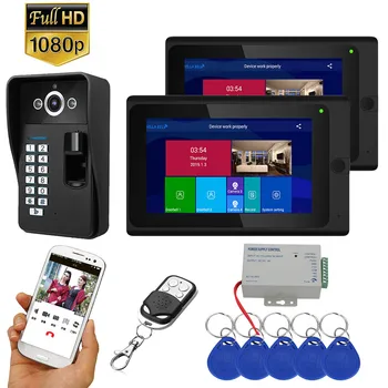 7 инча Wi Fi Безжичен Пръстови Отпечатъци RFID видео домофон Звънец Домофонна Система с Жични AHD 1080 P Врати, Контрол на Достъп Syst
