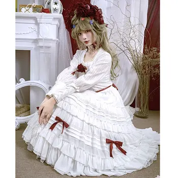 Момиче-роза ~ Класическа бяла пола в стил Лолита 