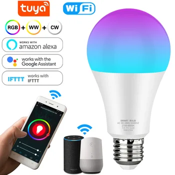 Sasha LED интелигентна крушка 12 W 15 W Wifi RGB лампа Цветна с регулируема яркост E27 led лампа Smart Life приложение на гласово управление с Алекса Google Home