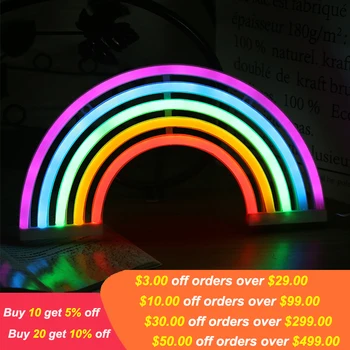 Нощни лампи за спалня Нощни осветителни тела Usb Rainbow Led неонови нощни осветителни тела батерия или USB неонова светлинна табела монтаж на стена за украса