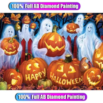 Нов 5D 100% AB САМ диамантена живопис Хелоуин диамантена бродерия ръчна изработка Призрак на Тиквата Дърво, Плочки за декорация на дома подаръци