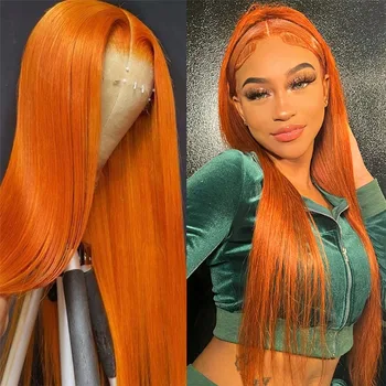 Оранжево-червен цвят перуки от естествена коса на дантели за жени 13x6 Hd перука от естествена коса на дантели 13x4 пряка човешка коса на дантели перука евтино