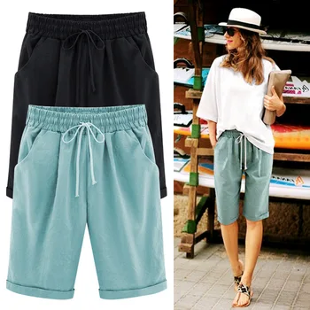 Летни панталони дамски летни къси панталони-бермуди голям размер 8xl Свободни ежедневни спортни еластични памучни дишащи блузи с директни штанинами