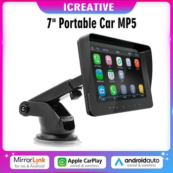 7-инчов радиоплеер видео универсален автомобилен Mp5 преносим безжичен Apple CarPlay Android авто сензорен екран за BMW VW, KIA