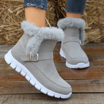 Модни дамски зимни обувки на дебелите меху, нескользящие ботильоны от изкуствен велур, дамски ежедневни плюшен утепленная зимни обувки 2022 г., Botas Mujer