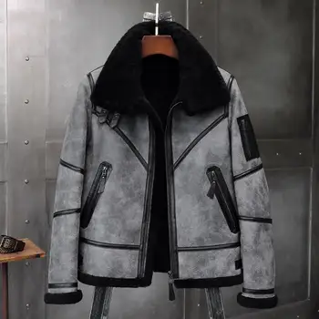 2019 Нова мъжки сиво яке от овча вълна B3, лятна яке, зимно палто-авиатор от овча кожа, кожа яке-бомбер, кожено яке