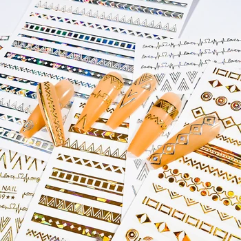 Геометричен дизайн, лазерни накладки от златни ленти, модели, стикери за нокти, холограма ленти, етикети за украса на френската линия 