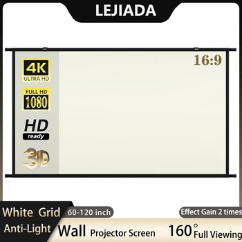 Екран за проектор LEJIADA Стенен 60-120-инчов Екран с Бяла Мрежа Срещу Светлината, 16:9 Ъгъл на видимост 160 ° с за гледане на филми в закрити помещения и на открито