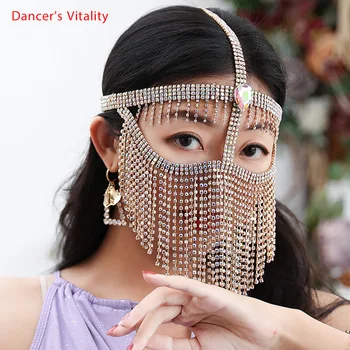Маска за лице за танца на корема, метална верижка с диаманти, покривало за индийски танци, висококачествена маска за лице за възрастен, аксесоари за изпълнения