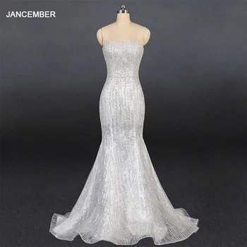 Луксозно преносимо сватбена рокля-русалка 2020 без презрамки с шнур на гърба, расшитое перли и кристали LSDZ02