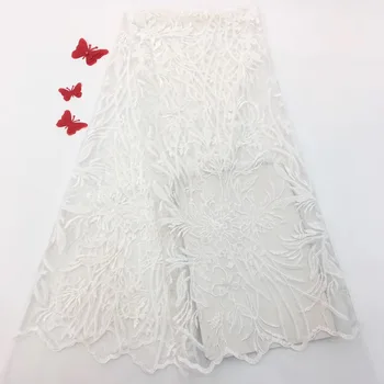 2019 Висококачествен бял цвят на африкански сетчатое дантела френски тюл лейси плат за младоженци сватбена Русия лейси плат с камъни RF92