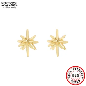 S ' STEEL, истинско сребро 925 проба, дизайнерски обеци-карамфил под формата на звездички за момичета, минималистичные луксозни златни обеци в тон, вечерни корейски бижута