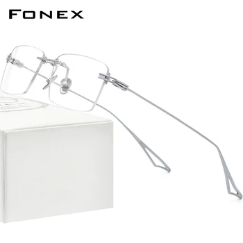 FONEX Титановая рамки за очила, мъжки квадратни очила без рамки, предписани очила, мъжки без рамки оптични рамки за очила за късогледство, очила ACTFix