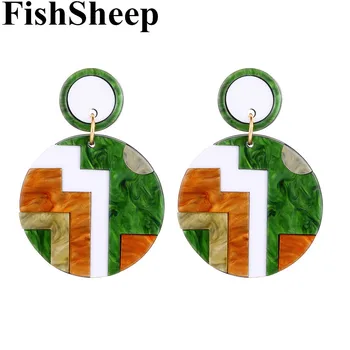 FishSheep 2019, нови големи кръгли многоцветни акрилни висящи обеци от смола, богемные геометрични висящи обеци, дамски ефектните декорации