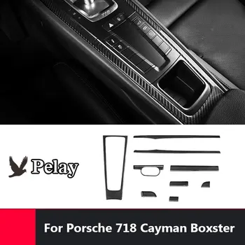 За Porsche 718 Cayman, Boxster, тампон върху таблото централно управление, истински материал от въглеродни влакна, 9 бр., подплата за защита на вътрешността на колата