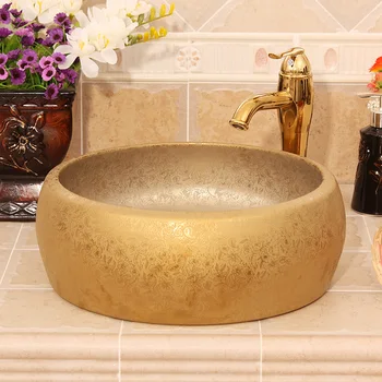 Луксозна баня в европейски стил, суета в китайски стил Цзиндэчжэнь, плот, керамична кръгла маса, мивка
