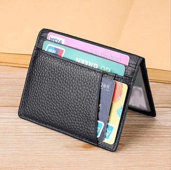 Супер тънък мек портфейл от 100% естествена кожа, мини държач за кредитни карти, множество слотове, портмонето, чантата, държачи за карти, мъжки портфейл