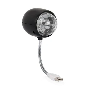 USB диско-топка лампа, въртяща RGB led лампа за осветяване на сцена, лампа за парти с подсветка за книги, 3 W, захранване от USB (черна)