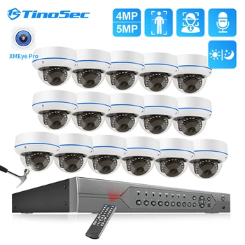 TinoSec 16CH H. 265 POE Система камери 4MP/5MP Аудиозапис с откриване на лицето Антивандальная Вътрешна Куполна Камера Комплект за Видеонаблюдение
