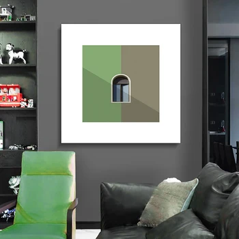 Модерна проста картина на платно в рамка, абстрактна живопис със зелени геометрични фигури, плакат в рамка, стенни печат 50X50