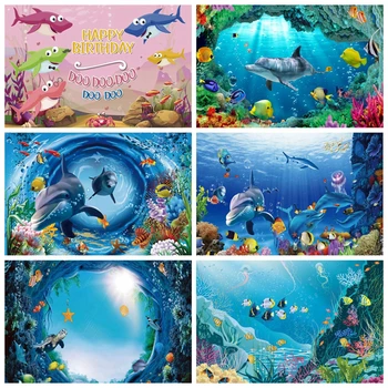 Yeele Shark Делфин, подводен свят, детски фон за снимки на рожден ден, морска риба, детски фон за фото студио